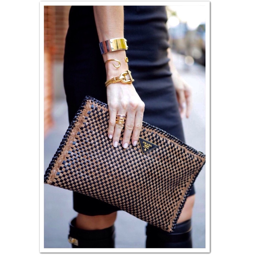 Prada Madras Woven Lambskin Clutch - Picture 1 of 8